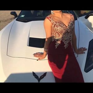 Stunning burgundy gold prom dress